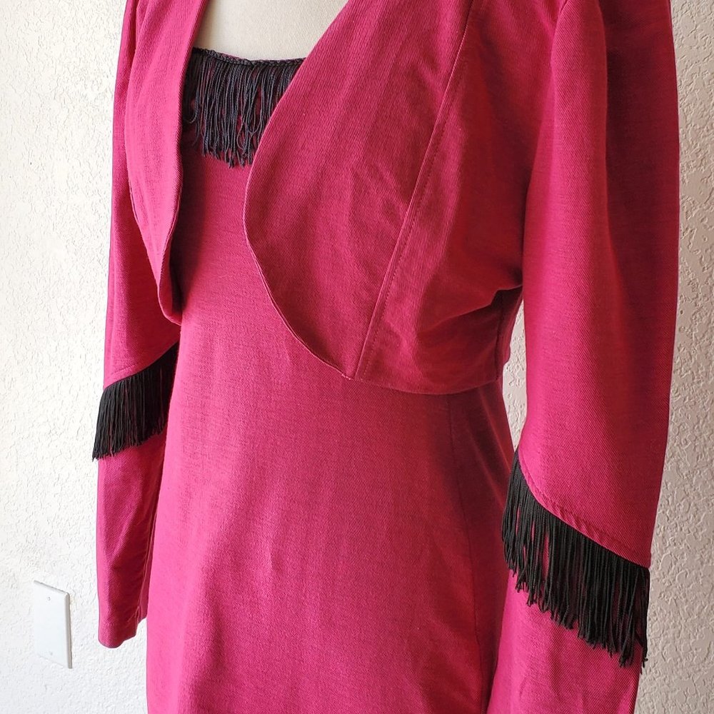 Vintage SEEDS 90s 2 Piece Western Cowgirl Dolly Pink Black Fringe Dress Set M - Picture 4 of 10